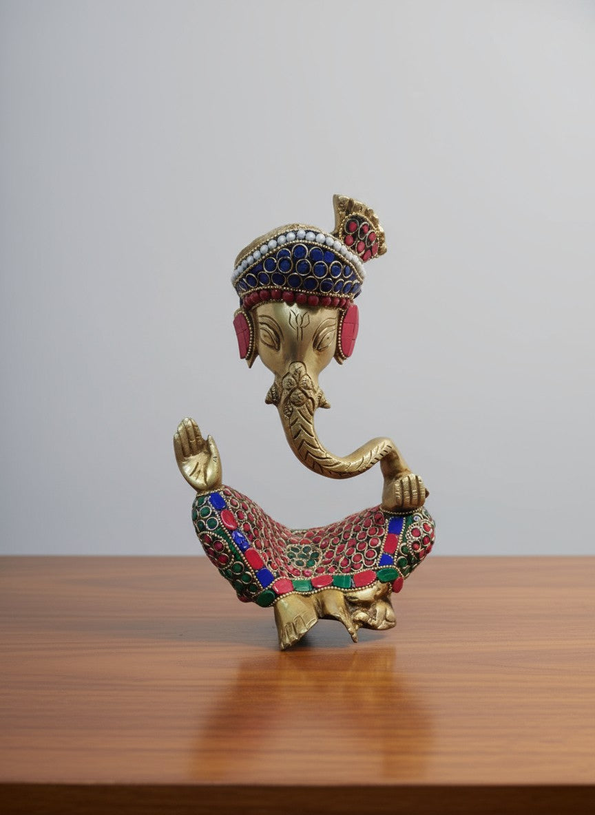 Brass with Stone Work Hawai padgri Ganesh Statue for Home décor/Temple